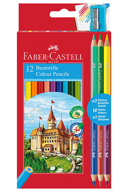 Цветни моливи "Замък" + 6/12 цвята + острилка Faber-Castell